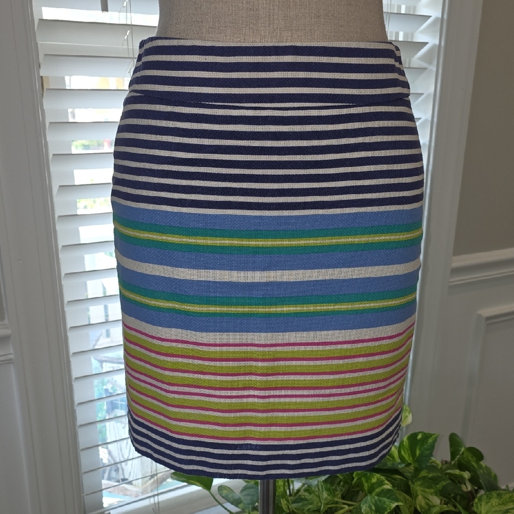 LOFT Striped Pencil Skirt - Navy, Lime, Sky Blue